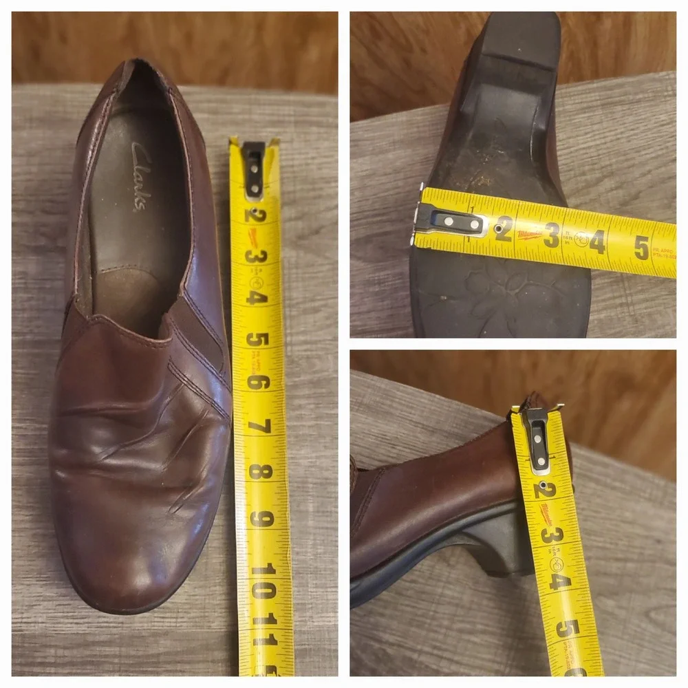 Clarks Partridge Leather Slip On Wedge Shoes Womens Size‎ 9 Brown